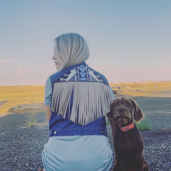 Fringy jean vest with Pendleton wool - Picture 2 of 3